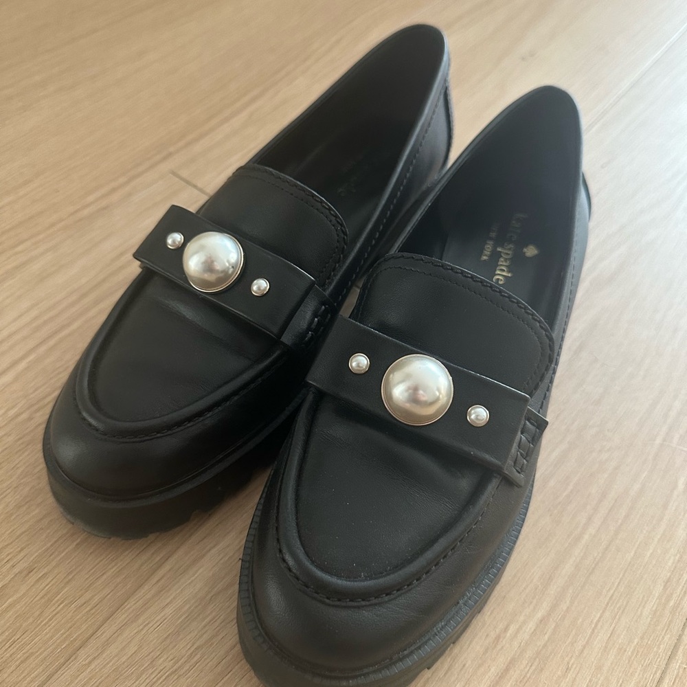 Kate Spade Black Loafers with Pearl Detail